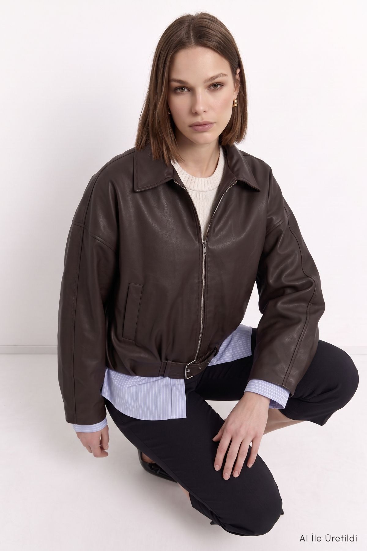 Oversize Deri Ceket 3137 Kahve 6