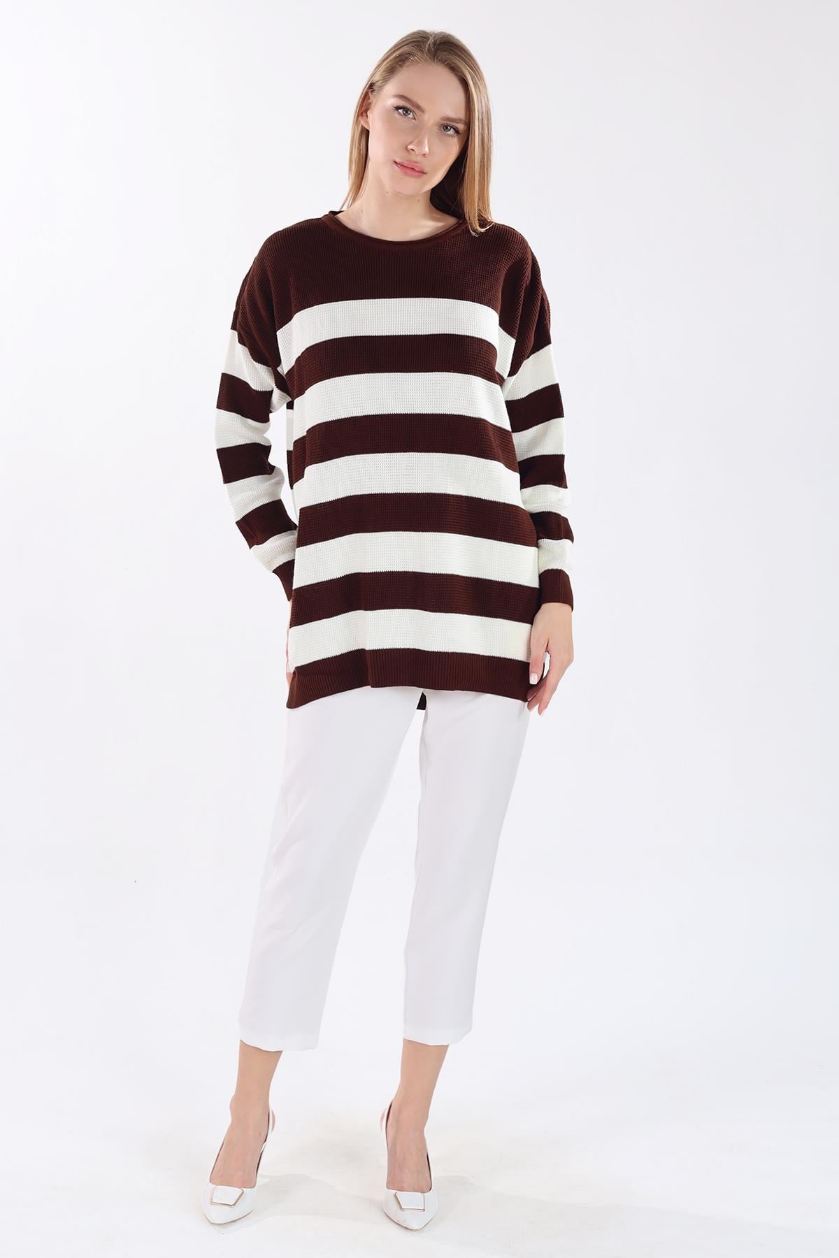 Bisiklet Yaka Çizgili Tunik 5380 Acı Kahve 2