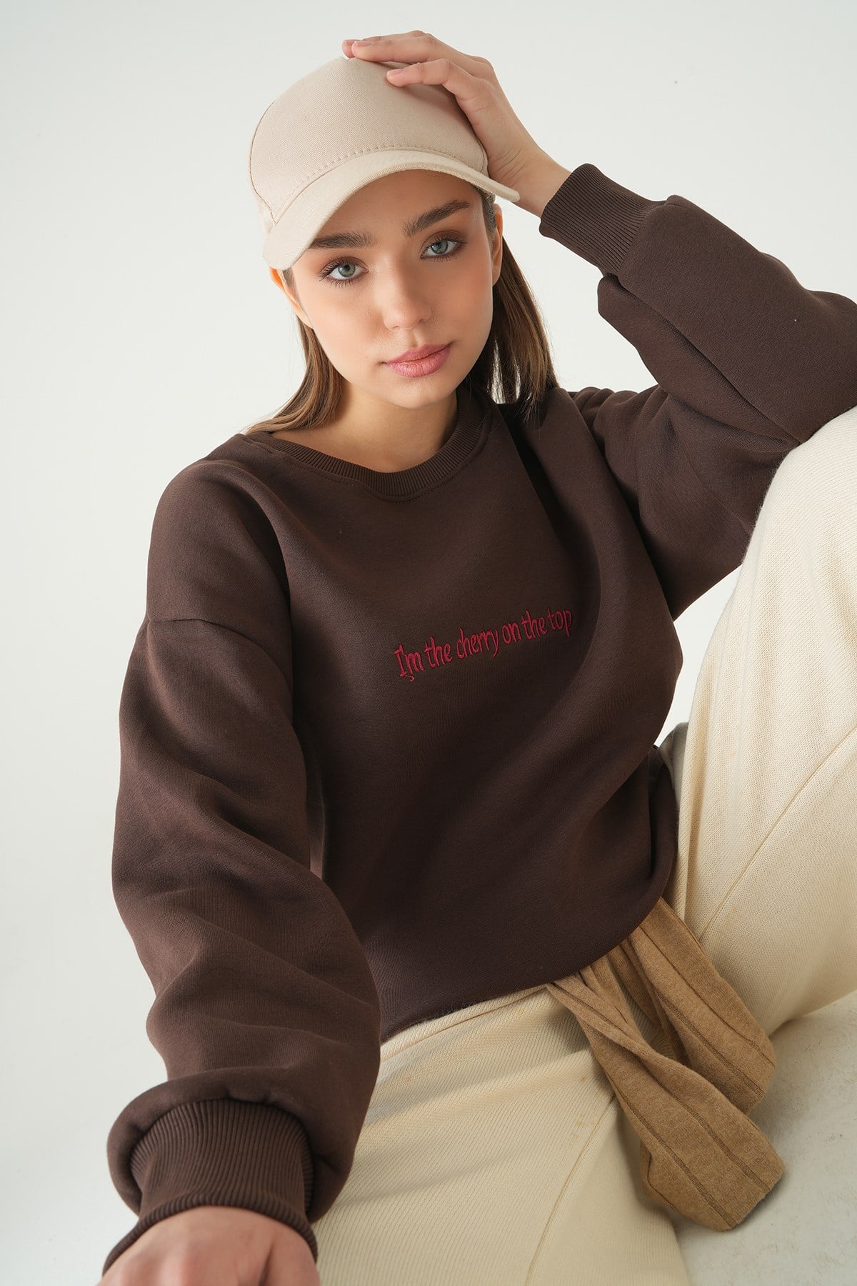 Cherry On Top Baskılı Sweat 1041 Kahve 2