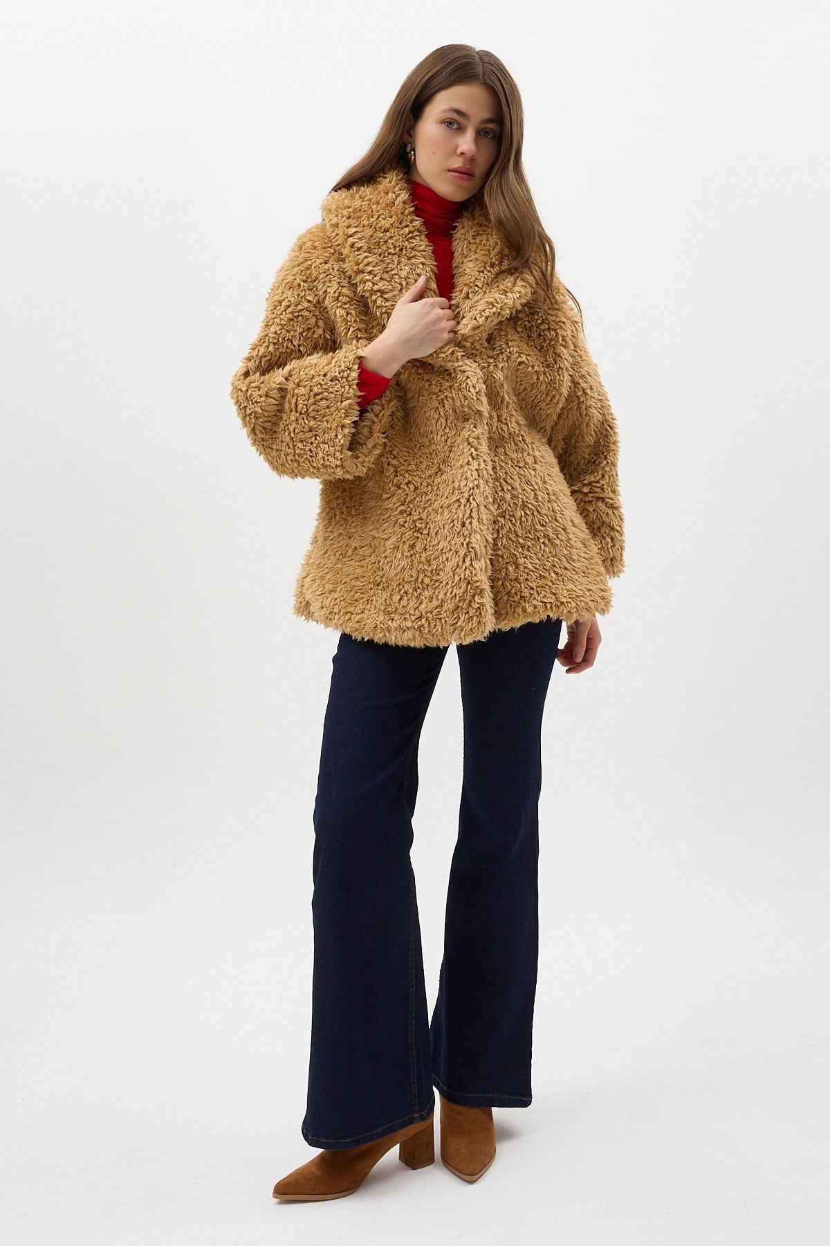 Camel Çıt Çıtlı Peluş Kadın Kaban 8471 6