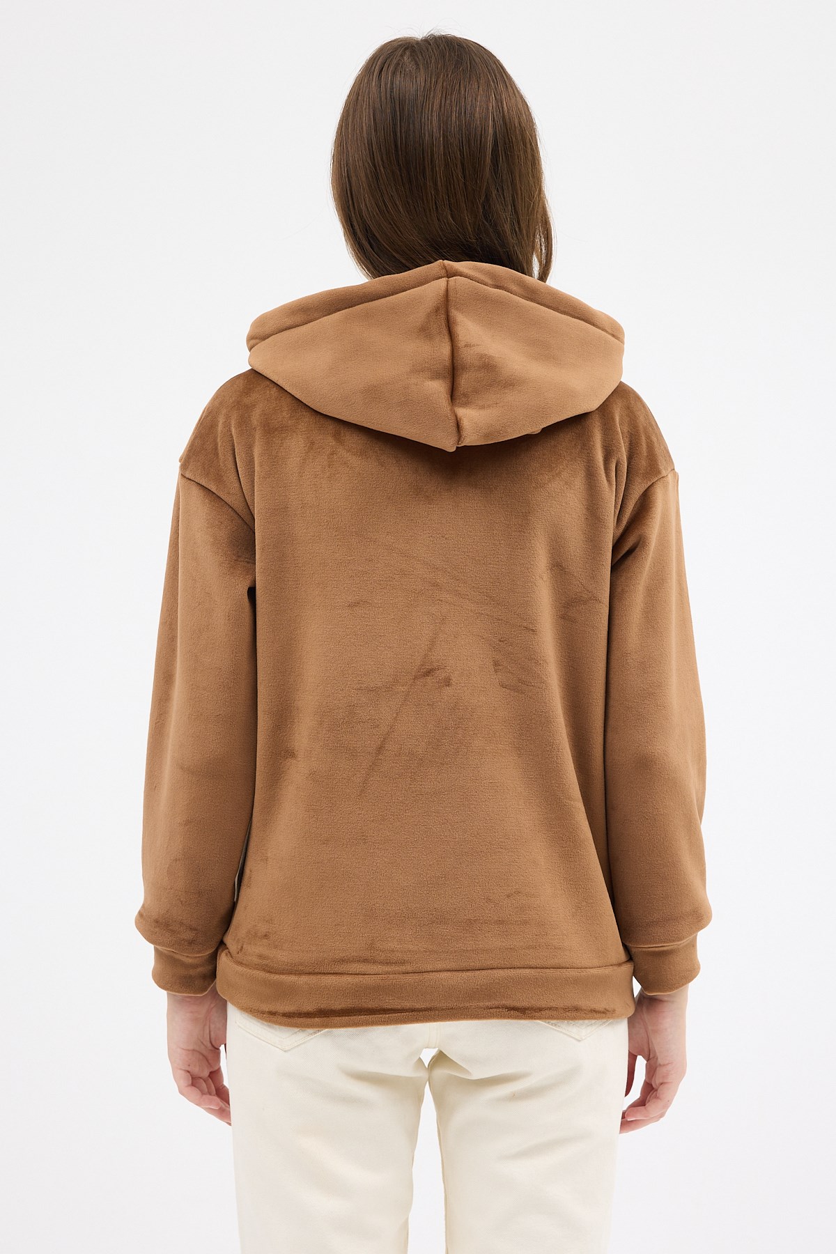 Taba Kadın Peluş Kanguru Cepli Kapüşonlu Sweatshirt 3061A 5