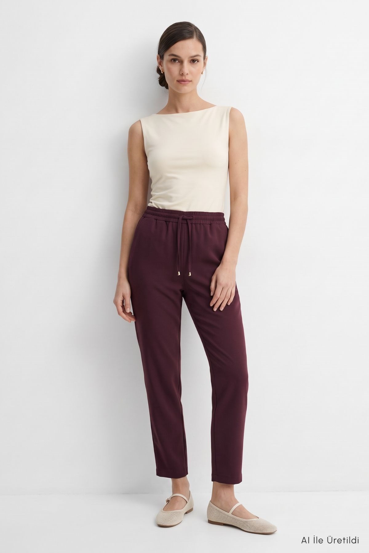 Beli Lastikli Cepli Dar Paça Pantolon 3211 Mürdüm