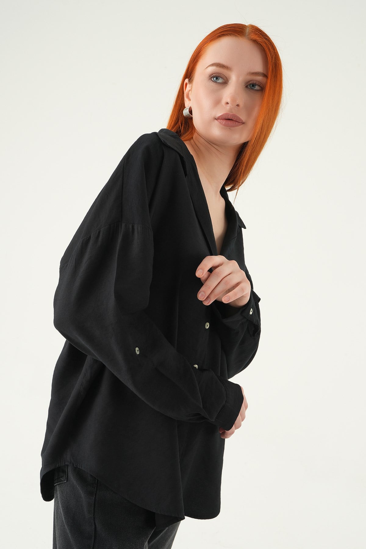 Siyah Oversize Gömlek 2893 6