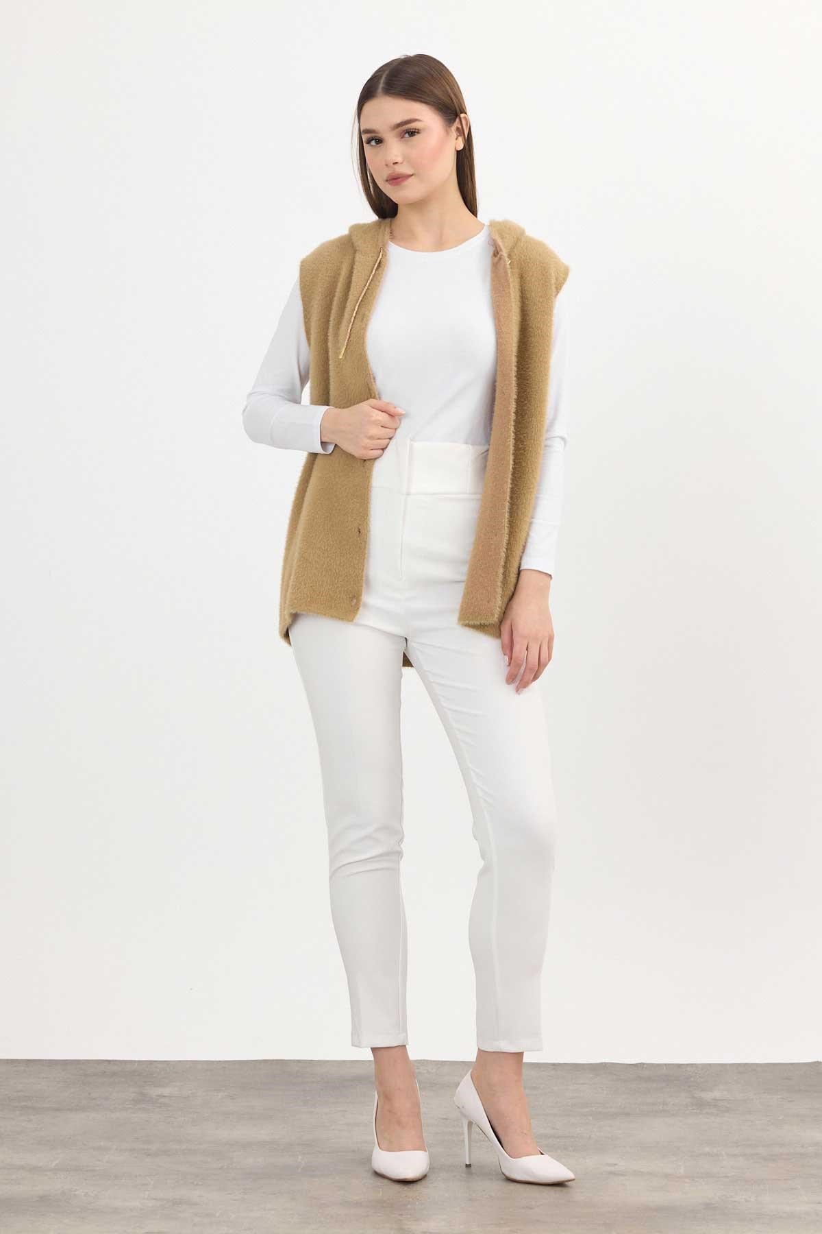 Kapüşonlu Yumoş Yelek 6681 Camel 2