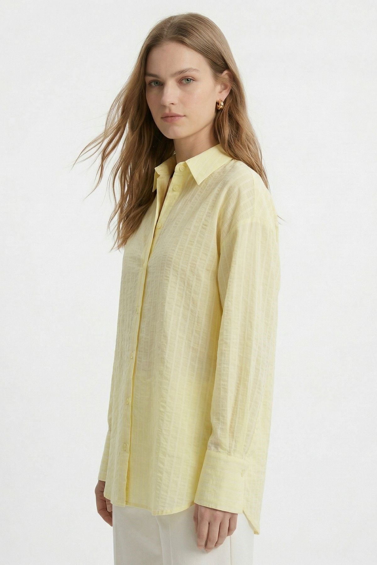 Çizgili Oversize Gömlek 5460 Sarı 3