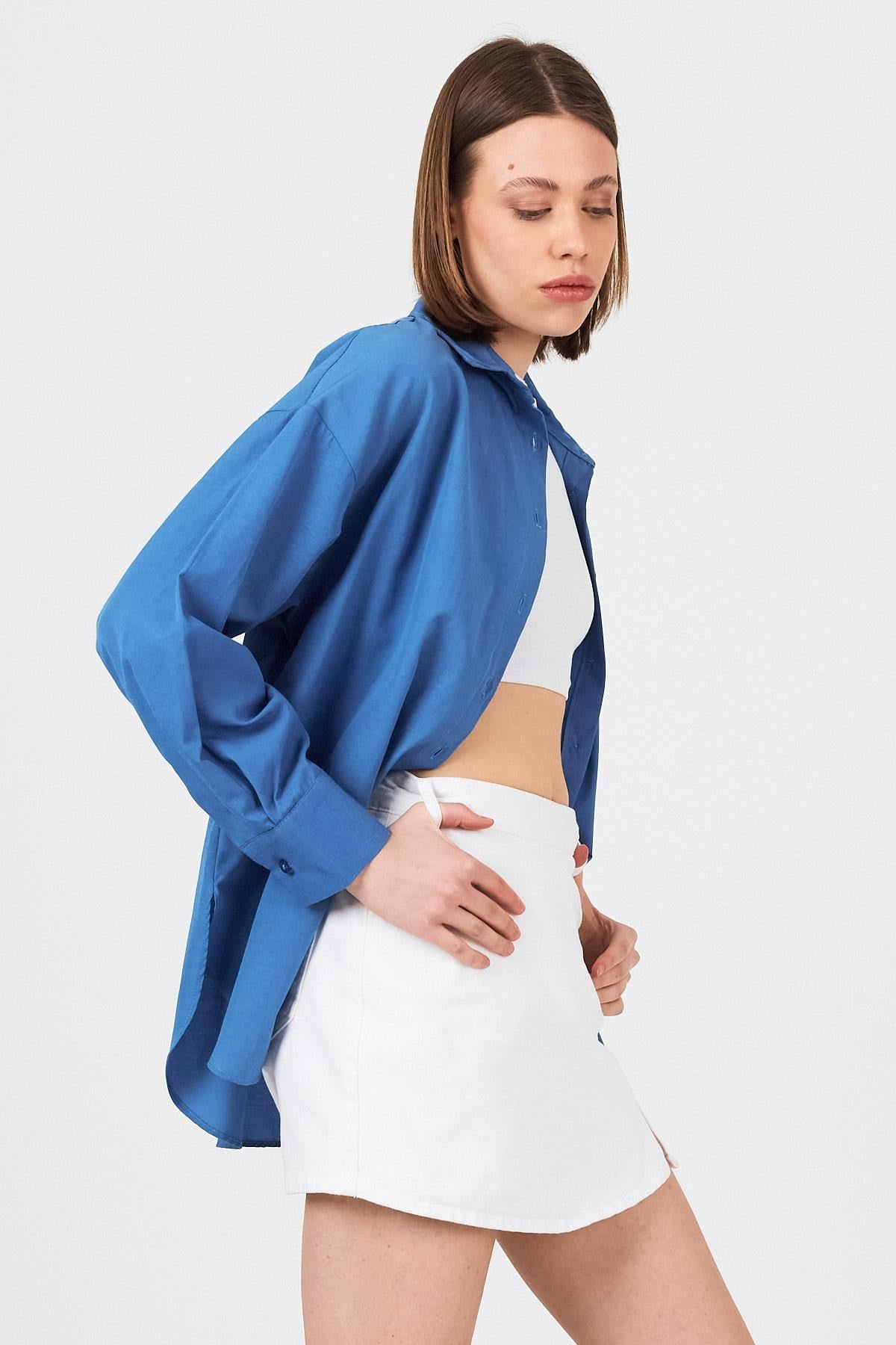İndigo Oversize Basic Uzun Gömlek 4664A 7