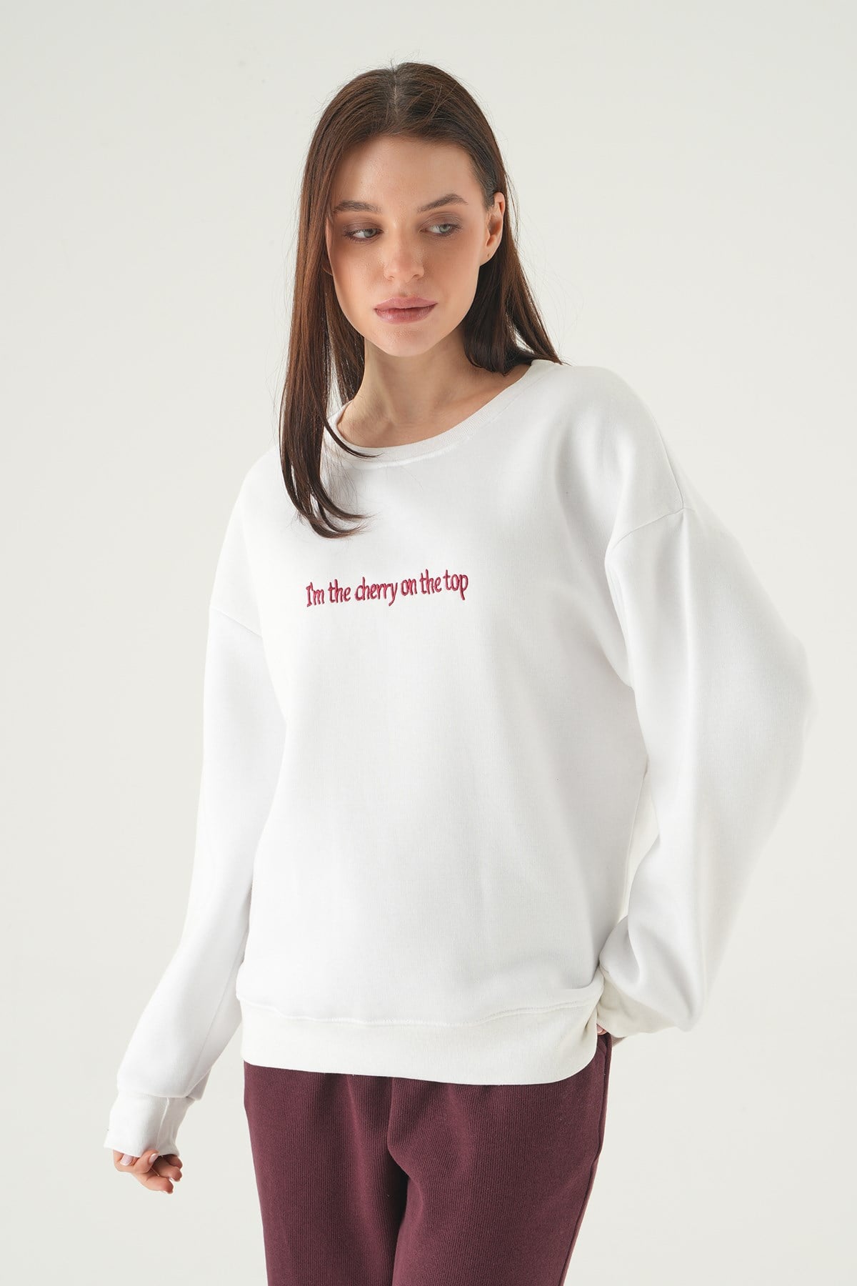 Cherry On Top Baskılı Sweat 1041 Krem