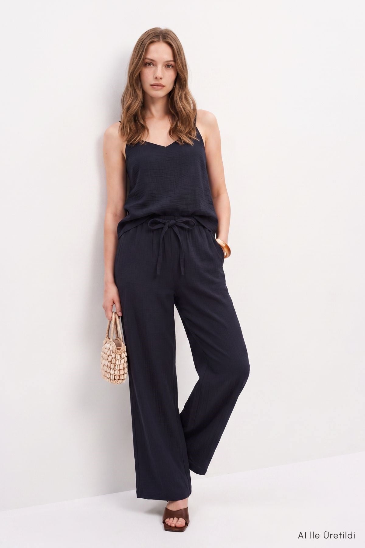 İnce Askılı Bluz Pantolon Takım 8661A Siyah