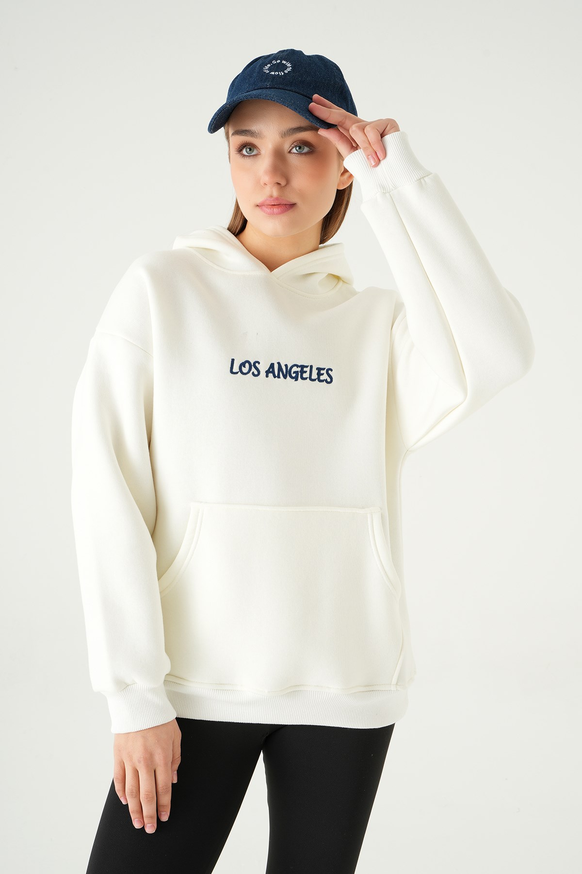 Los Angeles Baskılı Sweat 1042 Krem