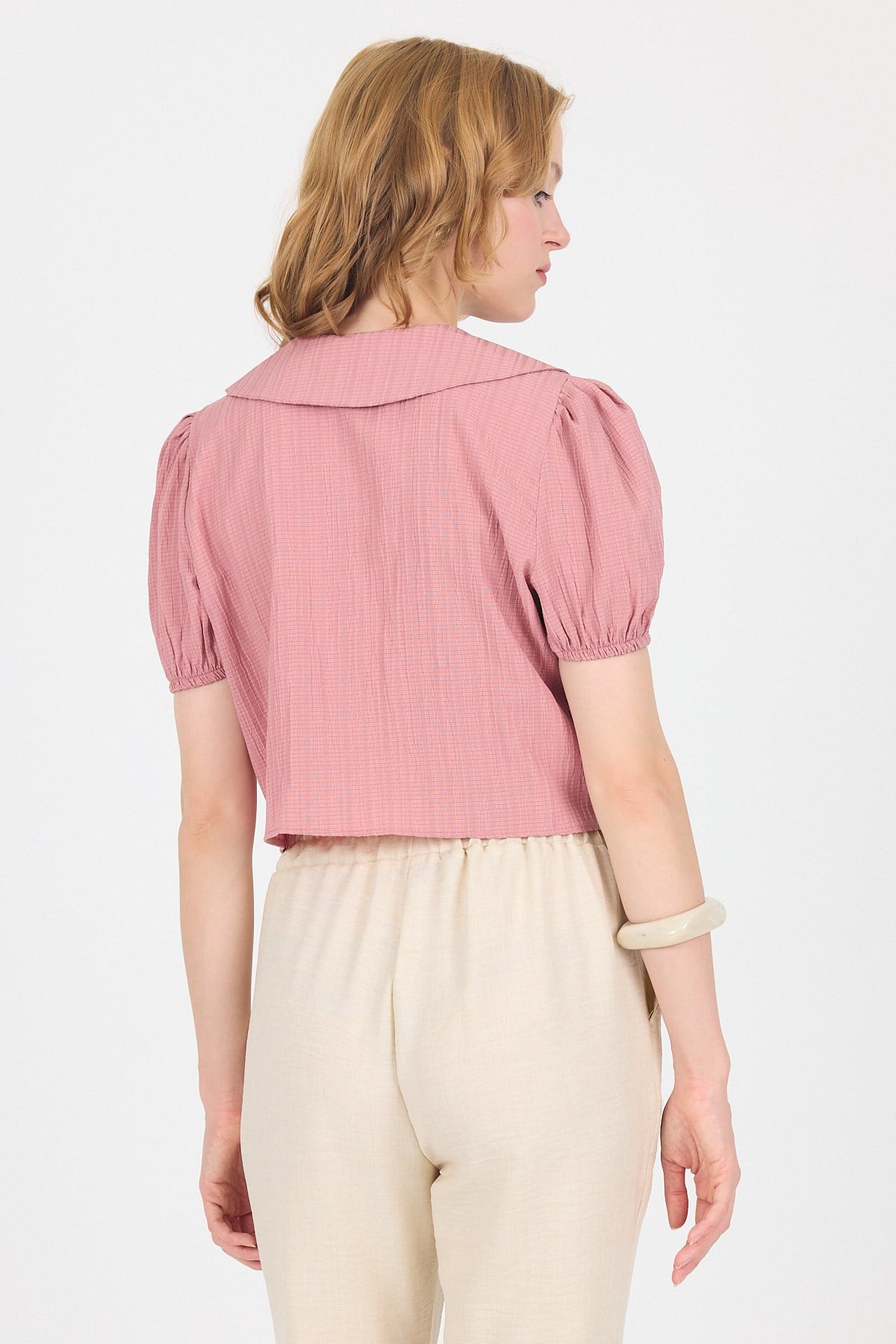 Gül Bağlama Detaylı Bebe Yaka Crop Bluz 8064 5