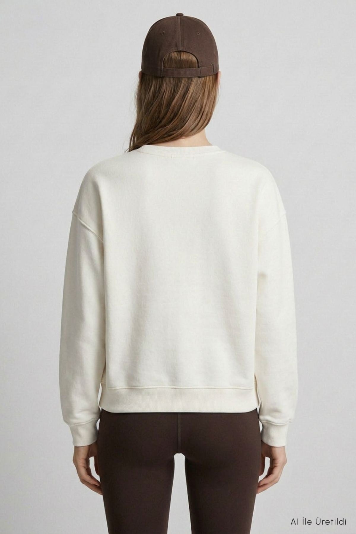Bisiklet Yakalı Basic Oversize Sweatshirt 954 Ekru 4