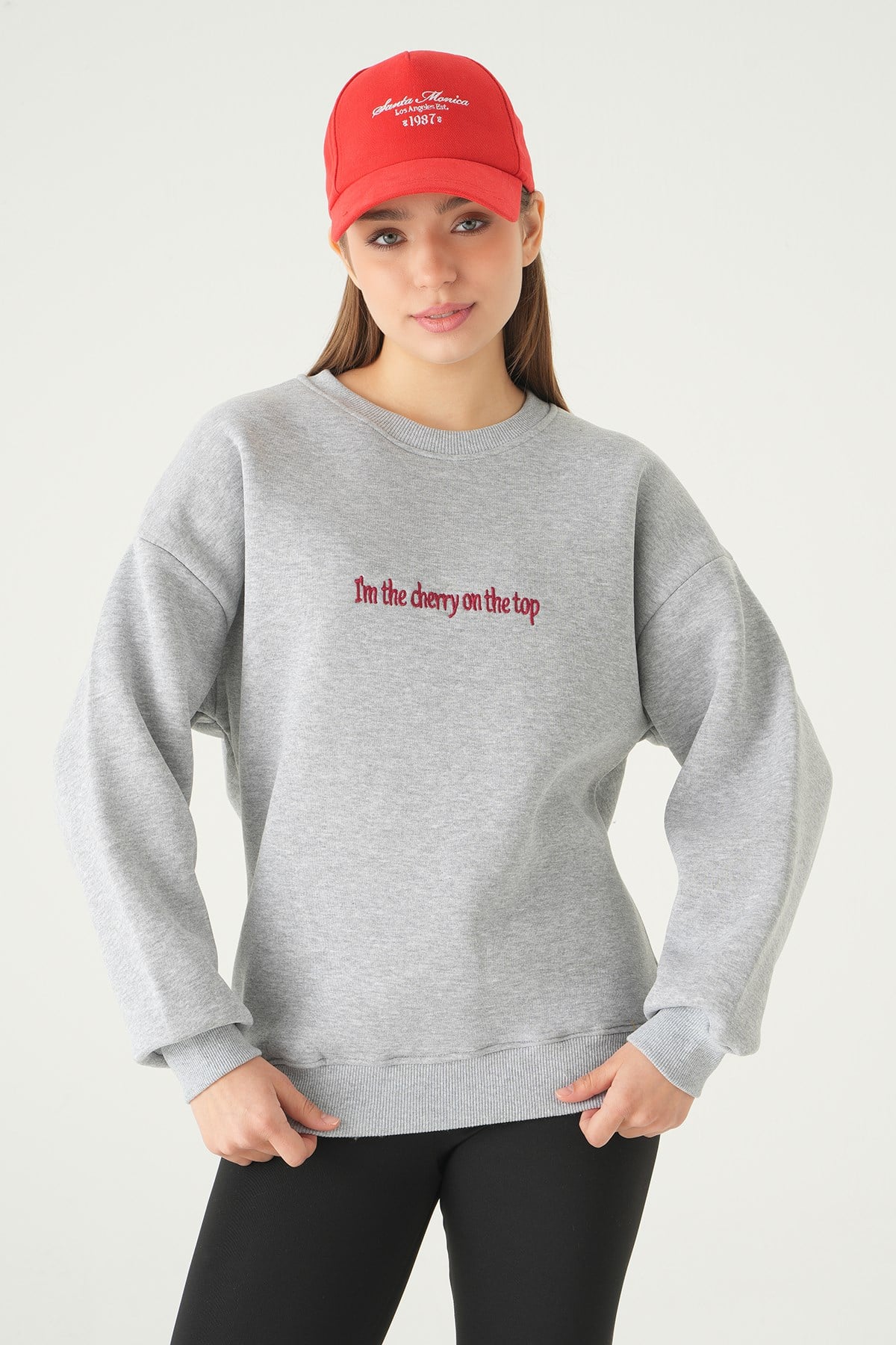 Cherry On Top Baskılı Sweat 1041 Gri 6