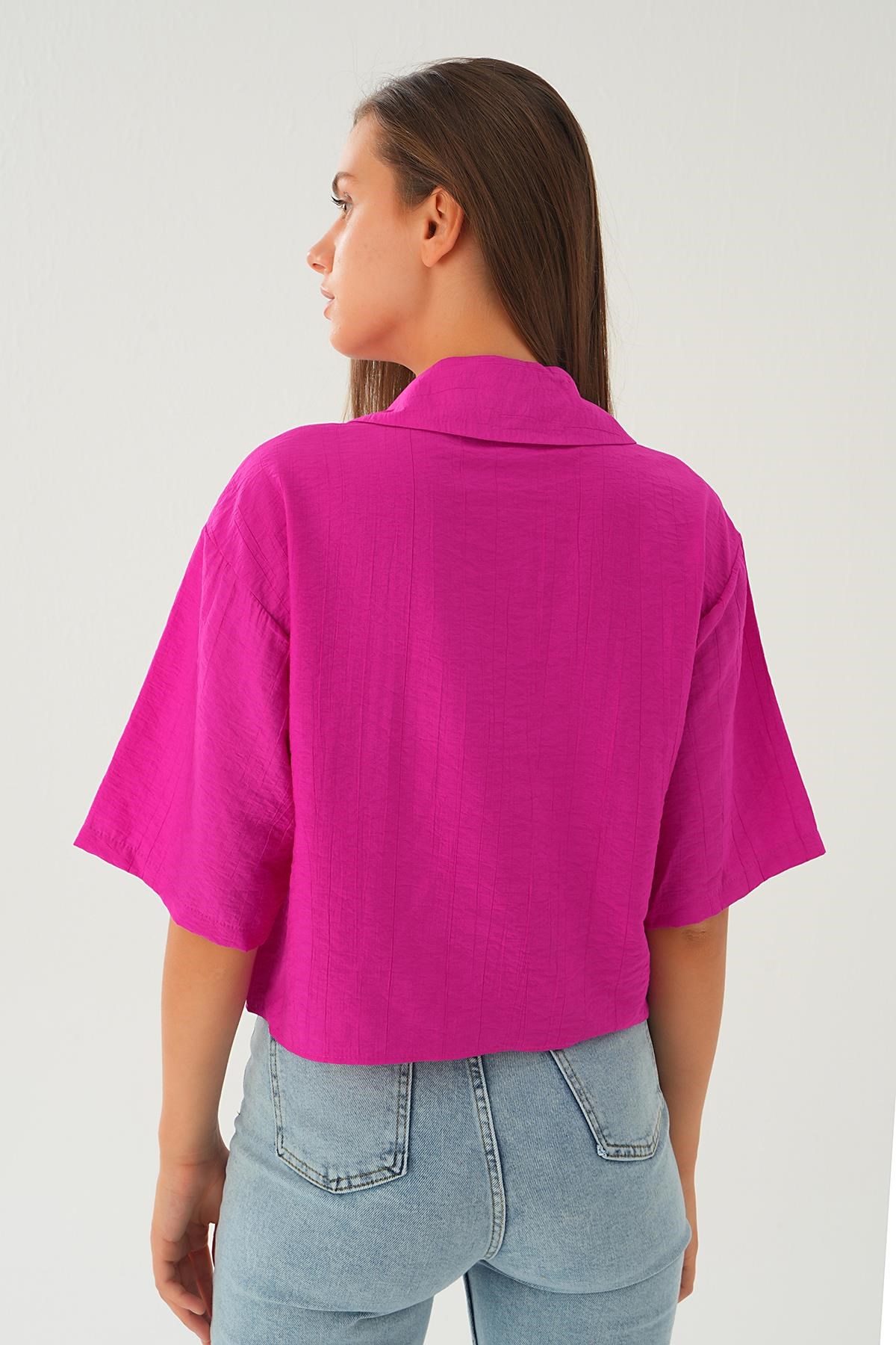 Oversize Kısa Gömlek 4159A Fuşya 4