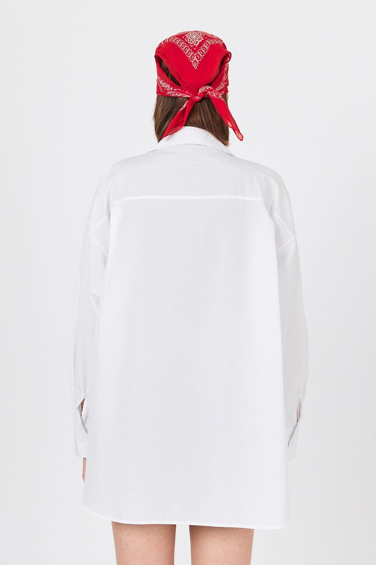 Beyaz Oversize Basic Uzun Gömlek 4664A 5