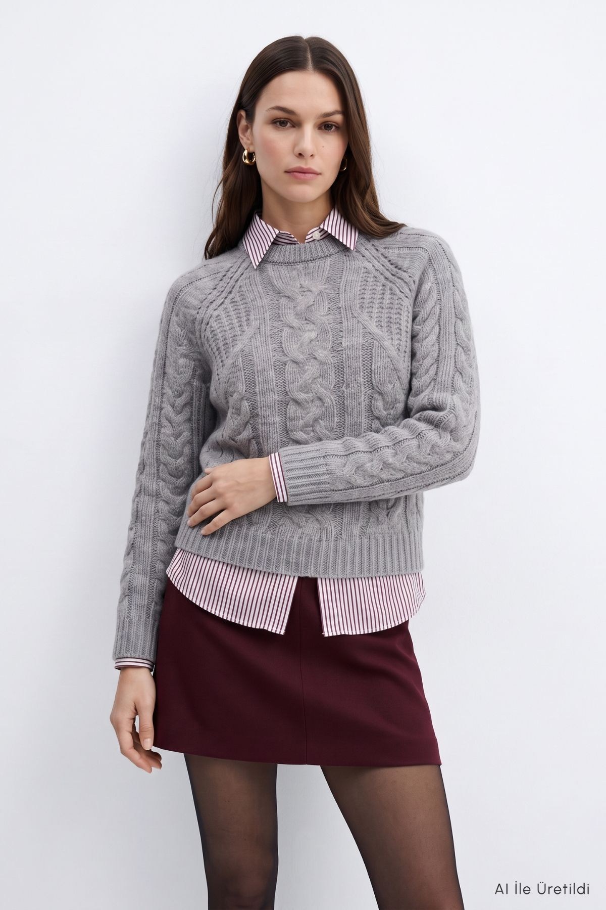 Saç Örgü Crop Kazak 2518 Gri 3
