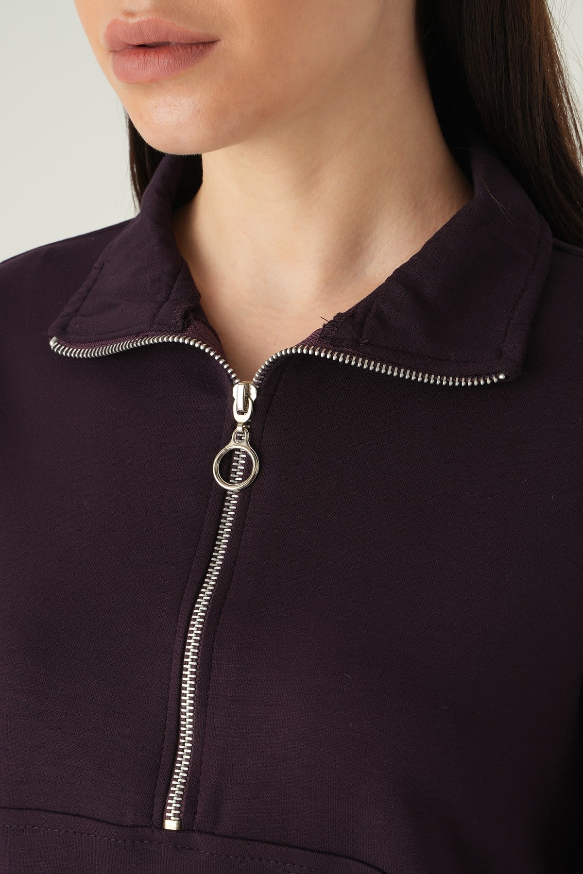 Yarım Fermuarlı Sweat 8249A Mürdüm 4