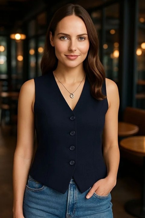 Kadın Lacivert Astarlı Yelek