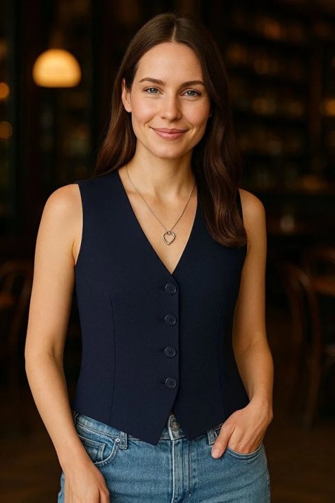 Kadın Lacivert Astarlı Yelek 4