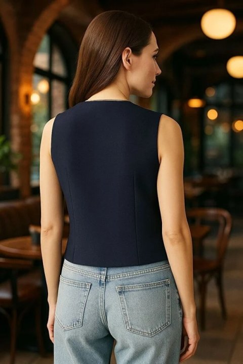 Kadın Lacivert Astarlı Yelek 6