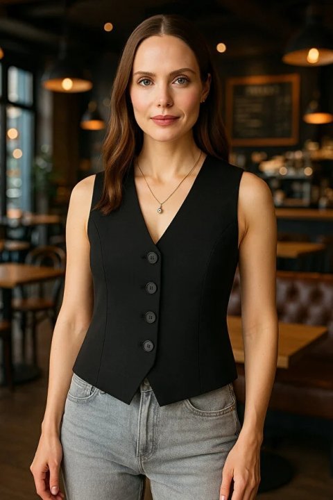 Kadın Siyah Astarlı Yelek