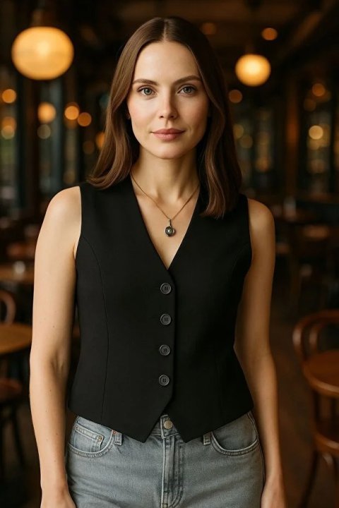 Kadın Siyah Astarlı Yelek 5