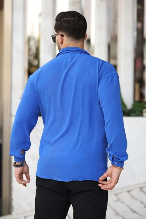 Erkek Saks Bol Kesim Dokulu Oversize Salaş Ayrobin Gömlek 3