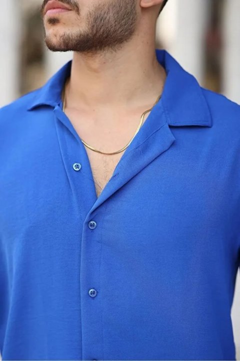 Erkek Saks Bol Kesim Dokulu Oversize Salaş Ayrobin Gömlek 5