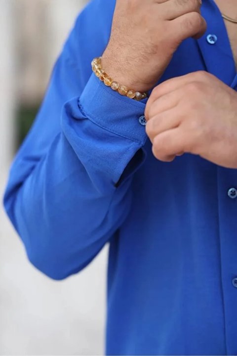 Erkek Saks Bol Kesim Dokulu Oversize Salaş Ayrobin Gömlek 6