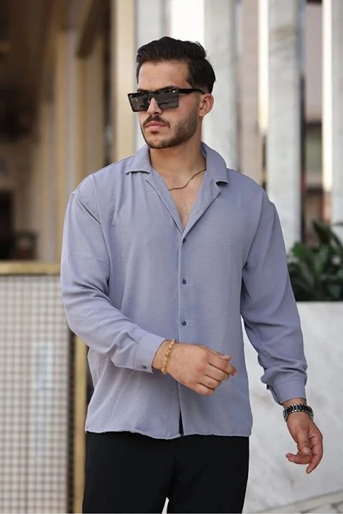 Erkek Siyah Bol Kesim Dokulu Oversize Salaş Ayrobin Gömlek