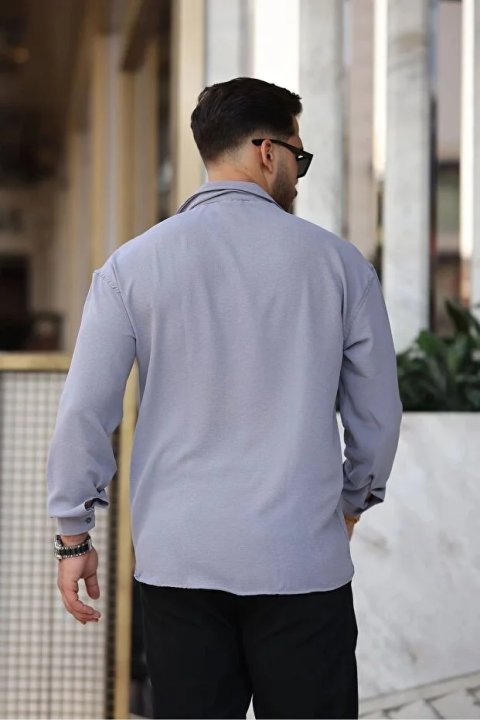 Erkek Siyah Bol Kesim Dokulu Oversize Salaş Ayrobin Gömlek