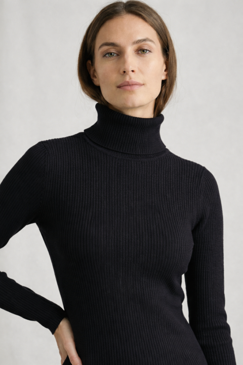 Kadın Siyah Balıkçı Yaka Slim Fit Kaşkorse Kazak 3