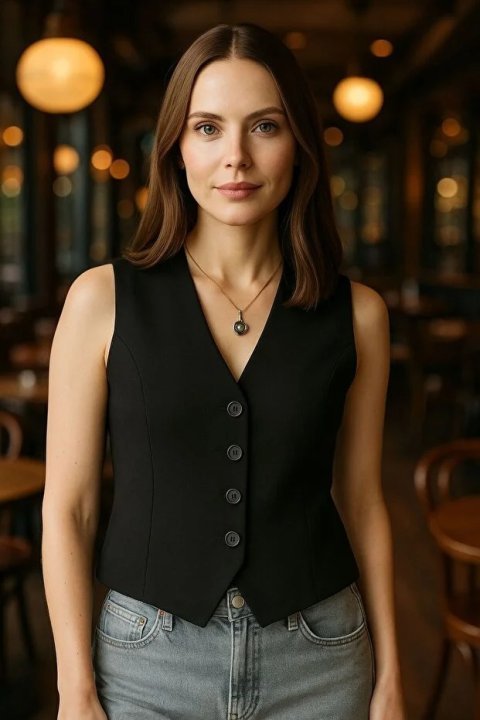 Kadın Siyah Astarlı Yelek