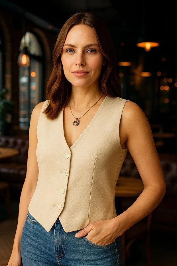 Kadın Bej Astarlı Yelek