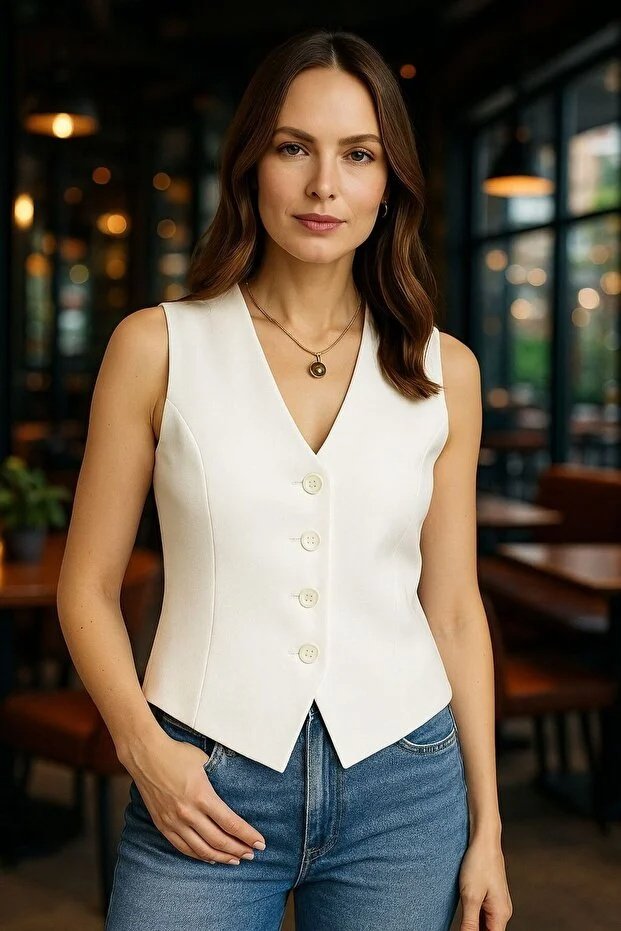 Kadın Beyaz Astarlı Yelek