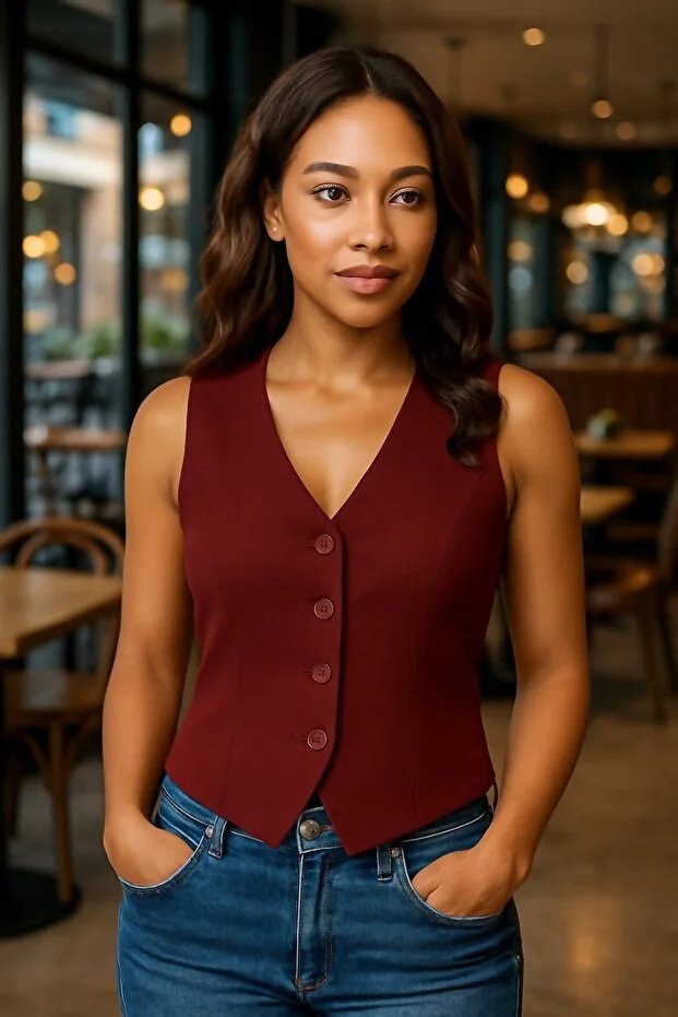 Kadın Bordo Astarlı Yelek