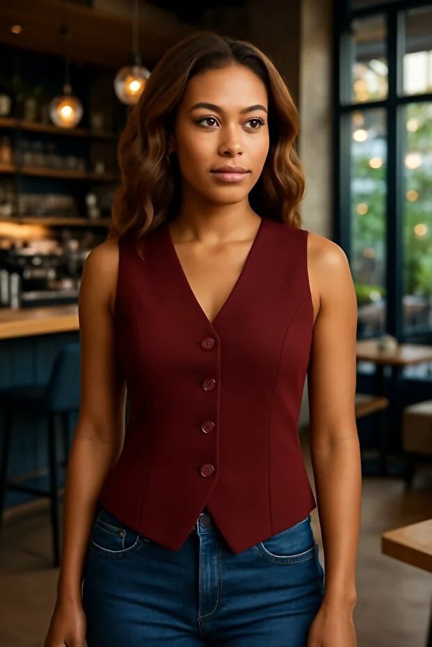 Kadın Bordo Astarlı Yelek