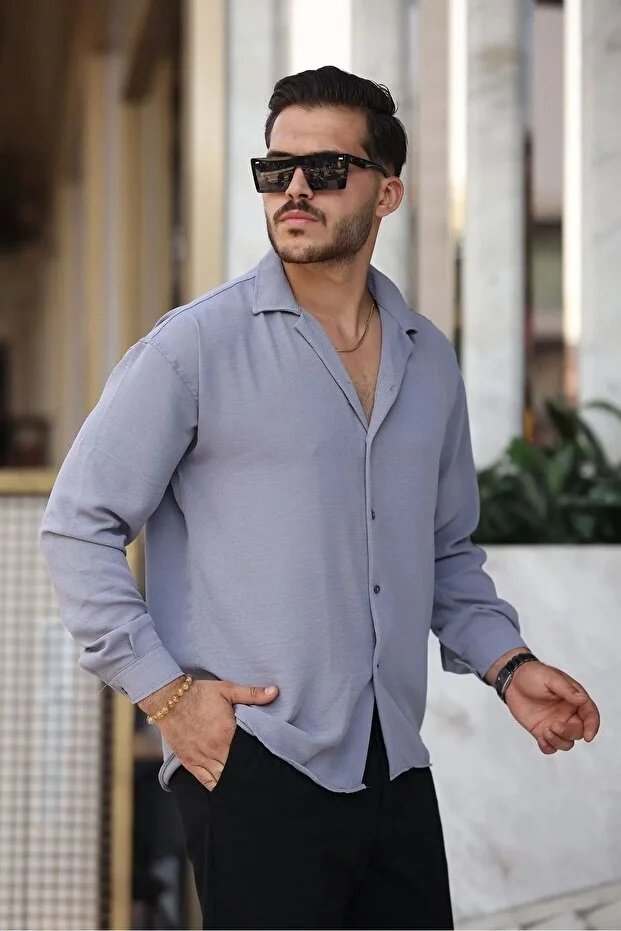 Erkek Siyah Bol Kesim Dokulu Oversize Salaş Ayrobin Gömlek