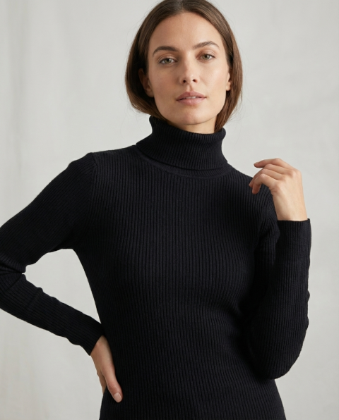 Kadın Siyah Balıkçı Yaka Slim Fit Kaşkorse Kazak